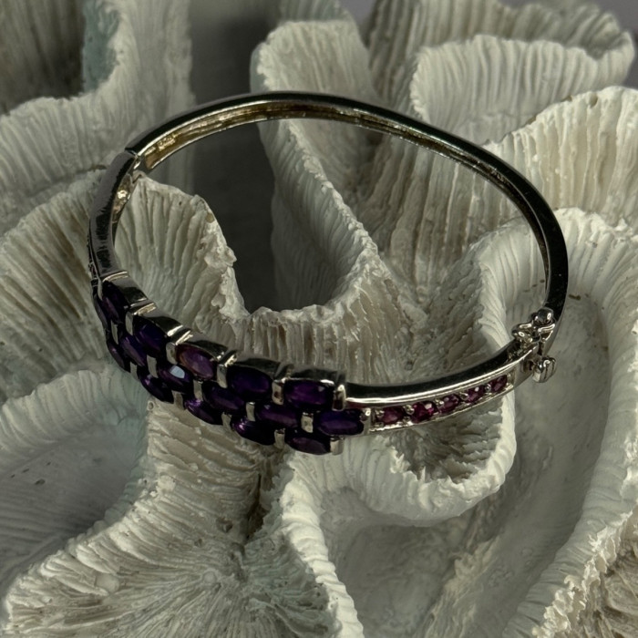 925 Sterling Silver Purple & Pink Tourmaline Bracelet Length Approx 6.5