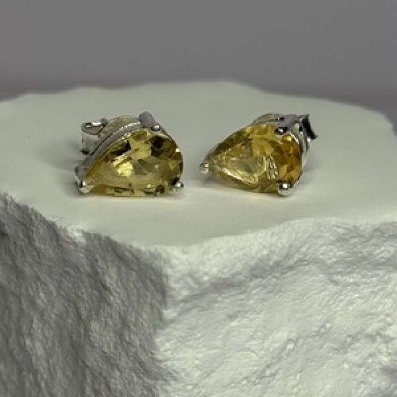925 Sterling Silver Citrine Earrings Length 0.4 Inch