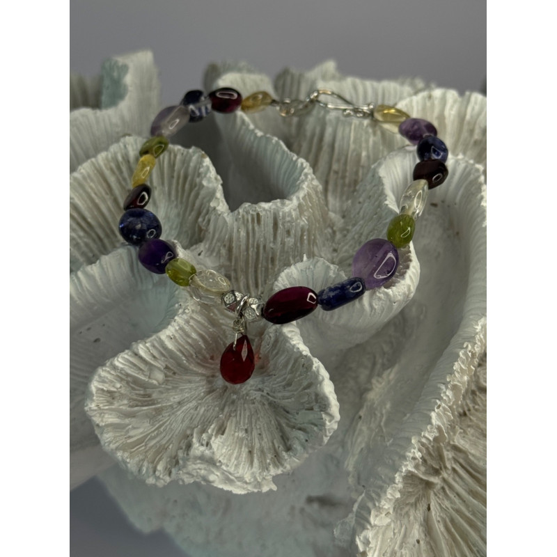 925 Sterling Silver Multi Color Gemstones Bracelet Length 7.5