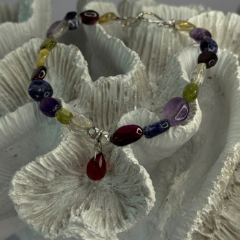 925 Sterling Silver Multi Color Gemstones Bracelet Length 7.5