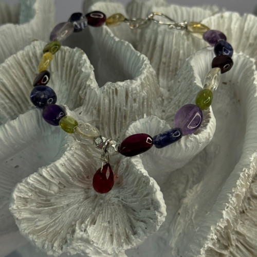 925 Sterling Silver Multi Color Gemstones Bracelet Length 7.5