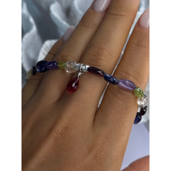 925 Sterling Silver Multi Color Gemstones Bracelet Length 7.5