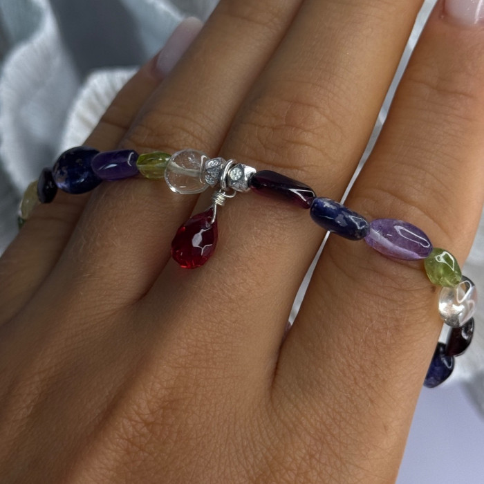 925 Sterling Silver Multi Color Gemstones Bracelet Length 7.5