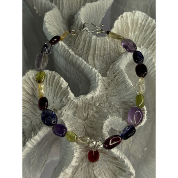 925 Sterling Silver Multi Color Gemstones Bracelet Length 7.5