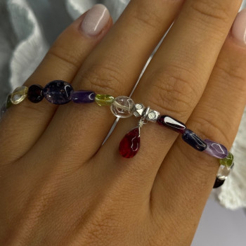 925 Sterling Silver Multi Color Gemstones Bracelet Length 7.5