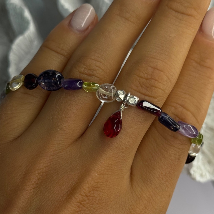 925 Sterling Silver Multi Color Gemstones Bracelet Length 7.5