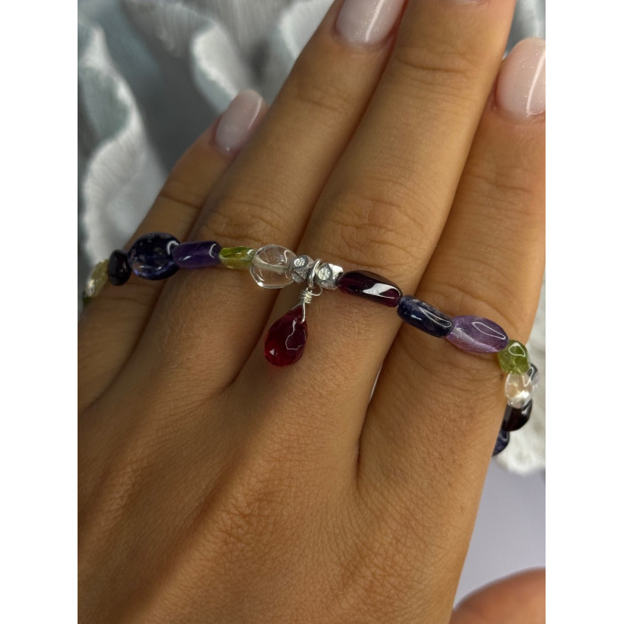 925 Sterling Silver Multi Color Gemstones Bracelet Length 7.5