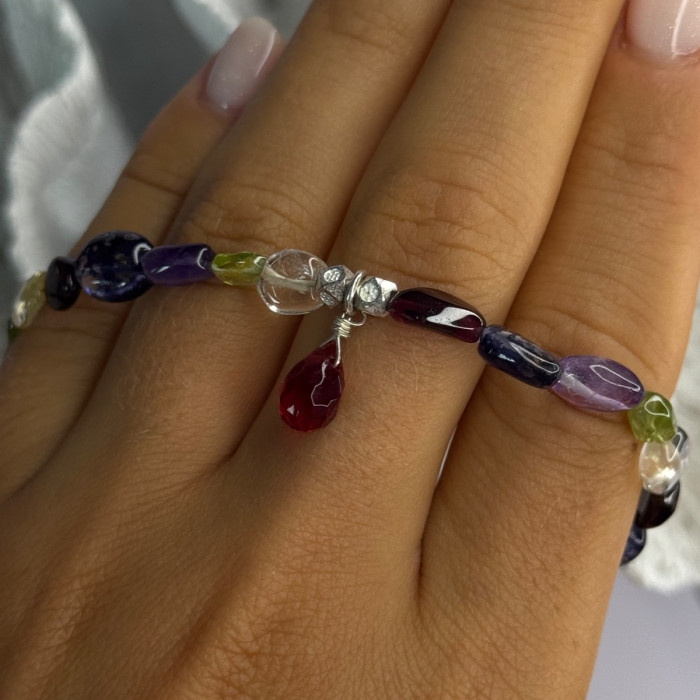 925 Sterling Silver Multi Color Gemstones Bracelet Length 7.5