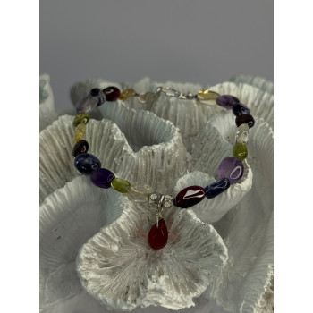 925 Sterling Silver Multi Color Gemstones Bracelet Length 7.5