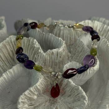 925 Sterling Silver Multi Color Gemstones Bracelet Length 7.5