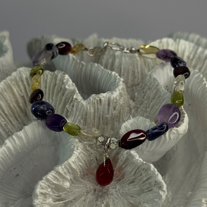 925 Sterling Silver Multi Color Gemstones Bracelet Length 7.5
