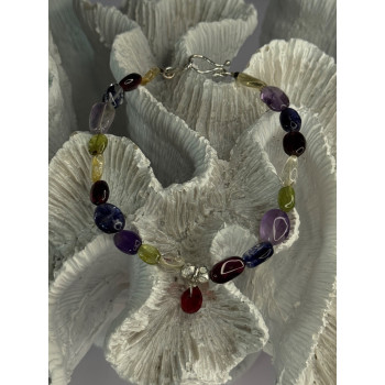 925 Sterling Silver Multi Color Gemstones Bracelet Length 7.5