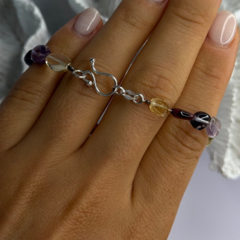 925 Sterling Silver Multi Color Gemstones Bracelet Length 7.5