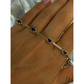 925 Sterling Silver Gold Plated Sapphire Bracelet Length 7