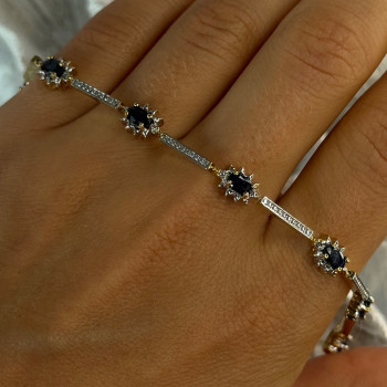925 Sterling Silver Gold Plated Sapphire Bracelet Length 7
