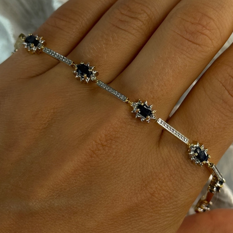 925 Sterling Silver Gold Plated Sapphire Bracelet Length 7