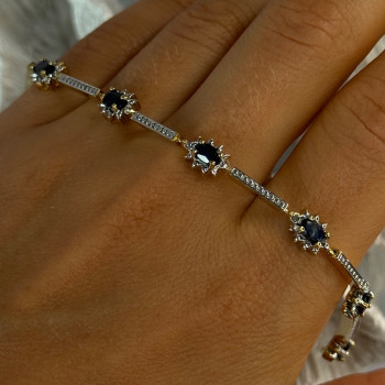 925 Sterling Silver Gold Plated Sapphire Bracelet Length 7