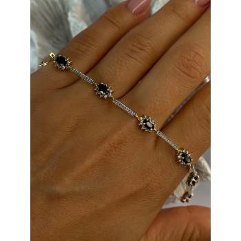925 Sterling Silver Gold Plated Sapphire Bracelet Length 7