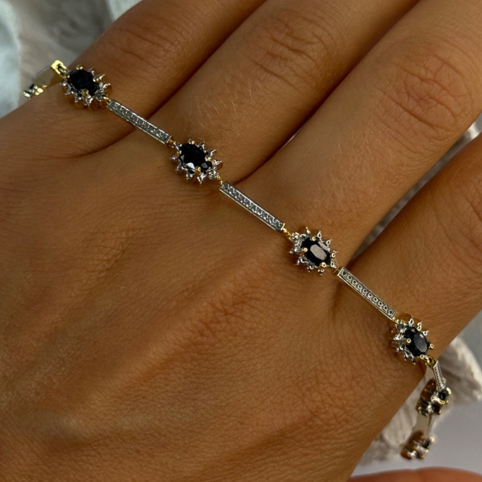925 Sterling Silver Gold Plated Sapphire Bracelet Length 7