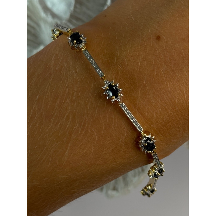 925 Sterling Silver Gold Plated Sapphire Bracelet Length 7