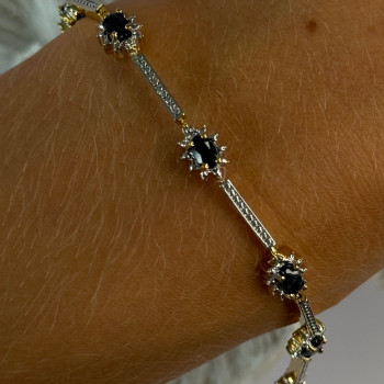925 Sterling Silver Gold Plated Sapphire Bracelet Length 7