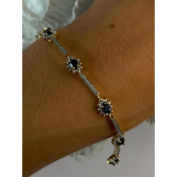 925 Sterling Silver Gold Plated Sapphire Bracelet Length 7
