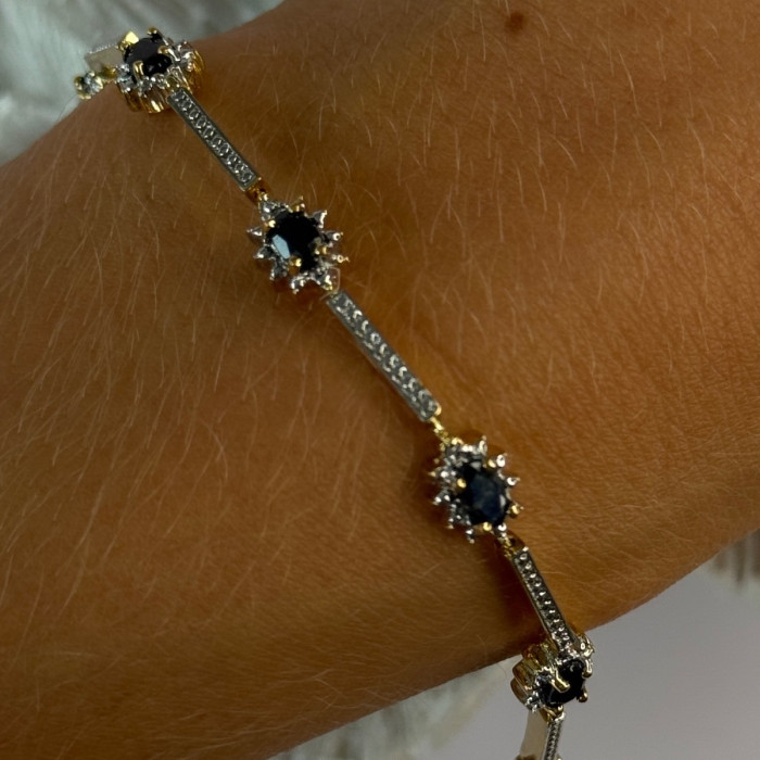 925 Sterling Silver Gold Plated Sapphire Bracelet Length 7