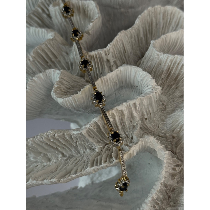 925 Sterling Silver Gold Plated Sapphire Bracelet Length 7