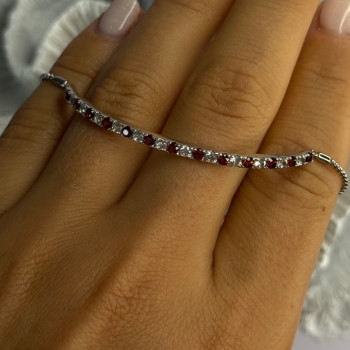 925 Sterling Silver Red & White Spinel Bracelet Sizable