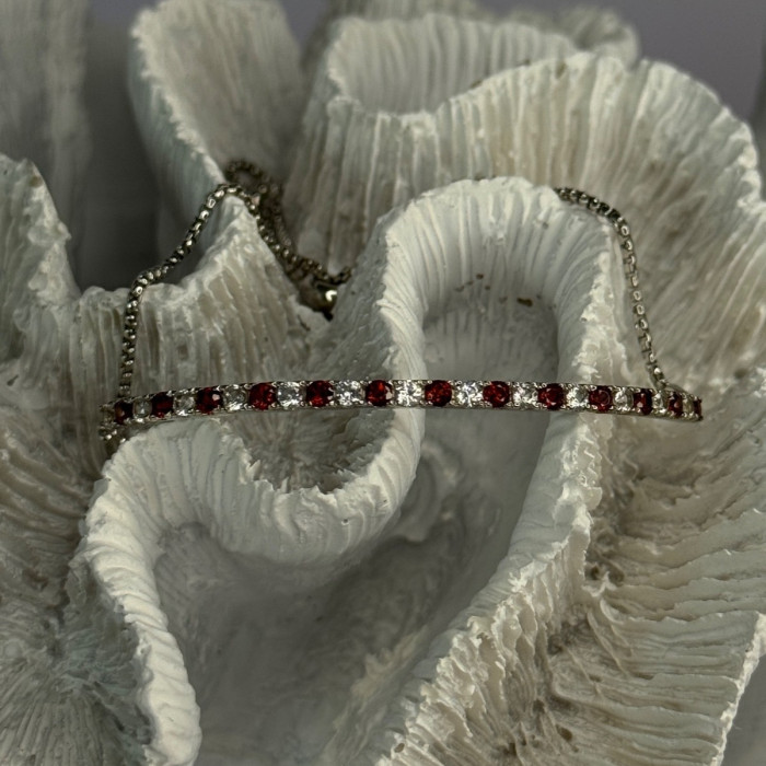 925 Sterling Silver Red & White Spinel Bracelet Sizable