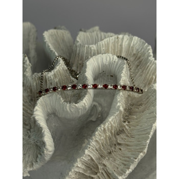 925 Sterling Silver Red & White Spinel Bracelet Sizable