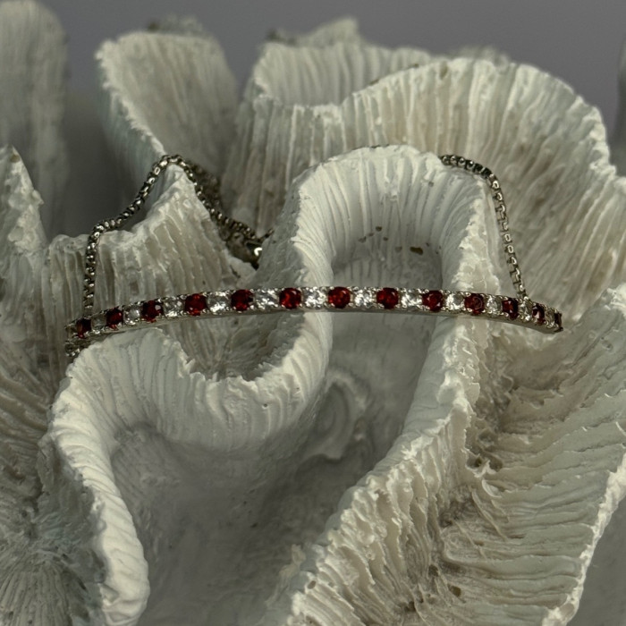 925 Sterling Silver Red & White Spinel Bracelet Sizable