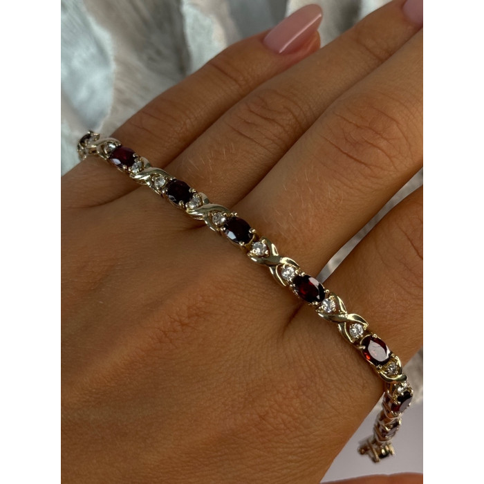 925 Sterling Silver Garnet & Beryl Bracelet Length 7
