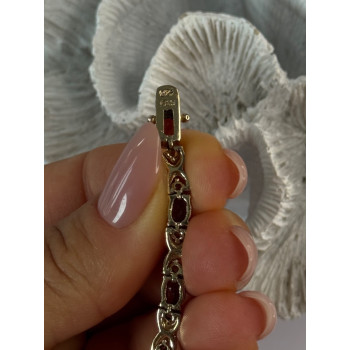 925 Sterling Silver Garnet & Beryl Bracelet Length 7