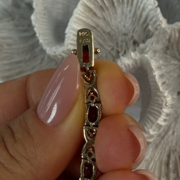 925 Sterling Silver Garnet & Beryl Bracelet Length 7