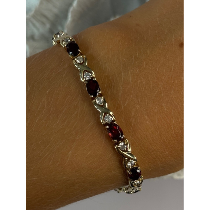 925 Sterling Silver Garnet & Beryl Bracelet Length 7