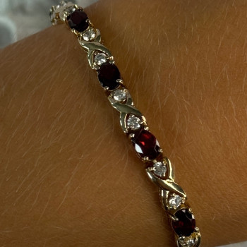 925 Sterling Silver Garnet & Beryl Bracelet Length 7