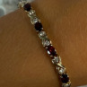 925 Sterling Silver Garnet & Beryl Bracelet Length 7