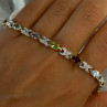 925 Sterling Silver Gold Plated Multi Color Gemstones Bracelet Length 7.5