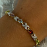 925 Sterling Silver Gold Plated Multi Color Gemstones Bracelet Length 7.5