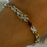 925 Sterling Silver Gold Plated Multi Color Gemstones Bracelet Length 7.5