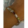 925 Sterling Silver Gold Plated Multi Color Gemstones Bracelet Length 7.5