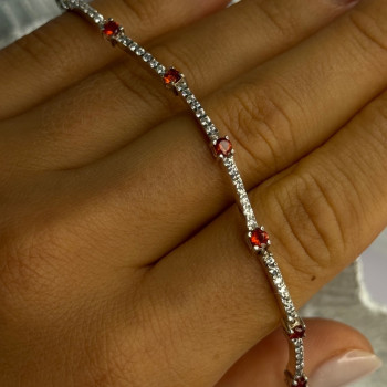 925 Sterling Silver Red Spinel & Beryl Bracelet Length 7.5