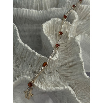 925 Sterling Silver Red Spinel & Beryl Bracelet Length 7.5