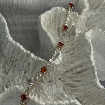 925 Sterling Silver Red Spinel & Beryl Bracelet Length 7.5