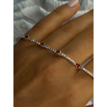 925 Sterling Silver Red Spinel & Beryl Bracelet Length 7.5