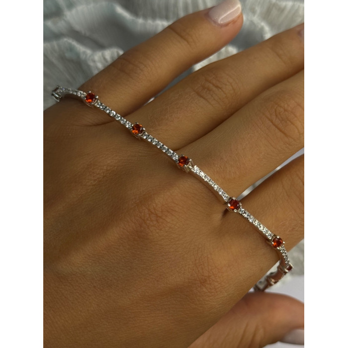 925 Sterling Silver Red Spinel & Beryl Bracelet Length 7.5