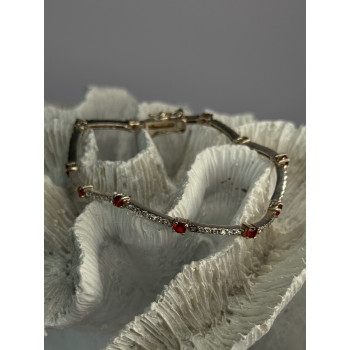 925 Sterling Silver Red Spinel & Beryl Bracelet Length 7.5