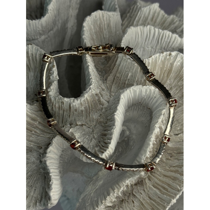 925 Sterling Silver Red Spinel & Beryl Bracelet Length 7.5