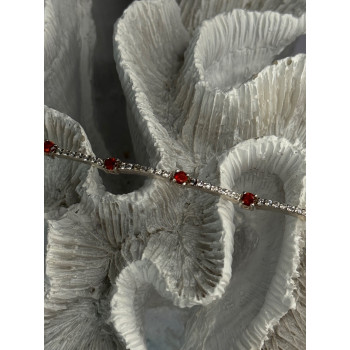 925 Sterling Silver Red Spinel & Beryl Bracelet Length 7.5